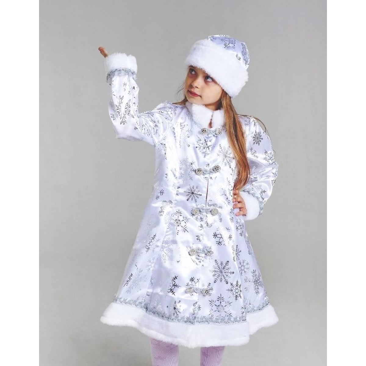 Детский костюм Снегурочки Парча, белый, МК11049